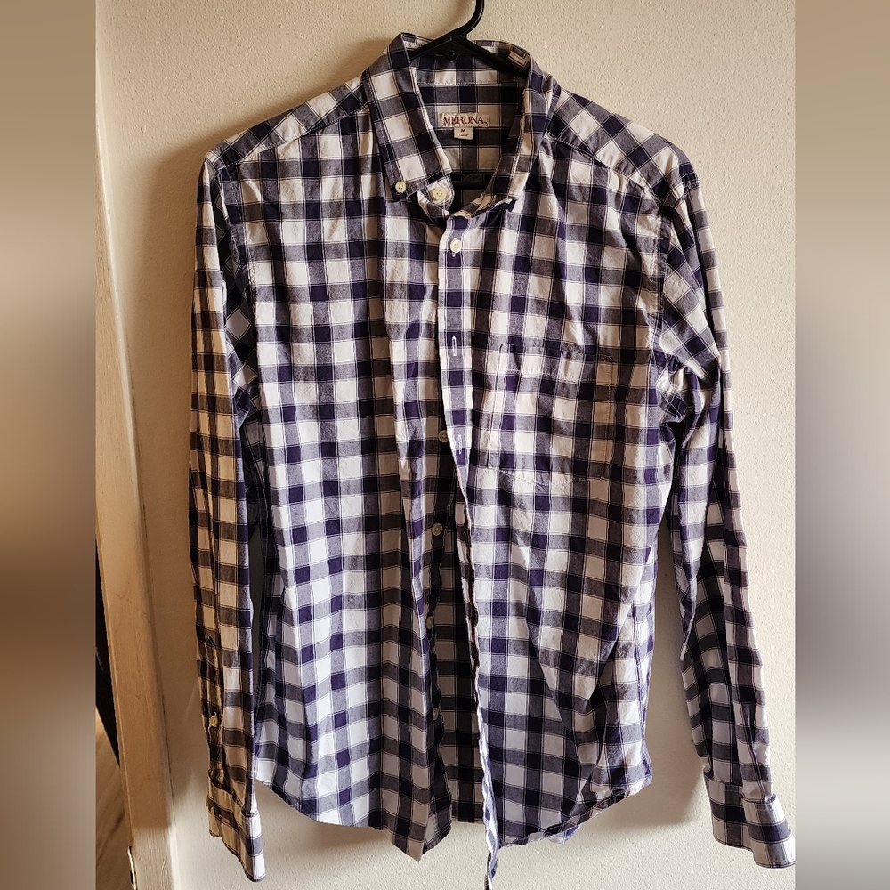 Blue and white plaid Merona shirt medium